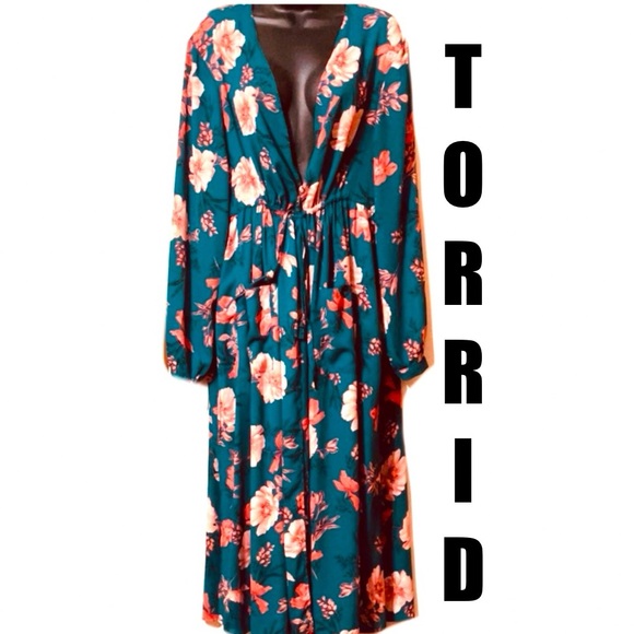 🌼TORRID Teal Floral Print Beautiful Kimono🌼 - Picture 2 of 16